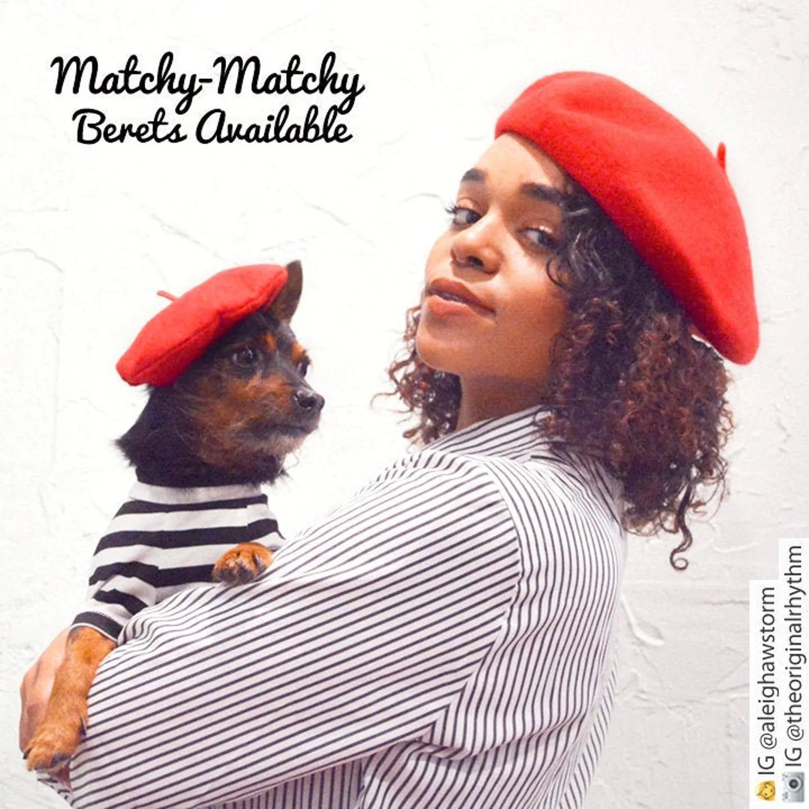 Matching berets for this chic doggy and their human friend